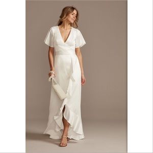 Flutter Sleeve Stretch Satin Dress with Ruffle Hem DB Studio SDWG0825